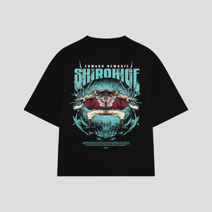 Playera streetwear premium de anime y gaming ExtraLife MX, corte boxy oversized drop shoulder heavyweight en color Deep Black y Off-White, moda urbana mexicana de culto.