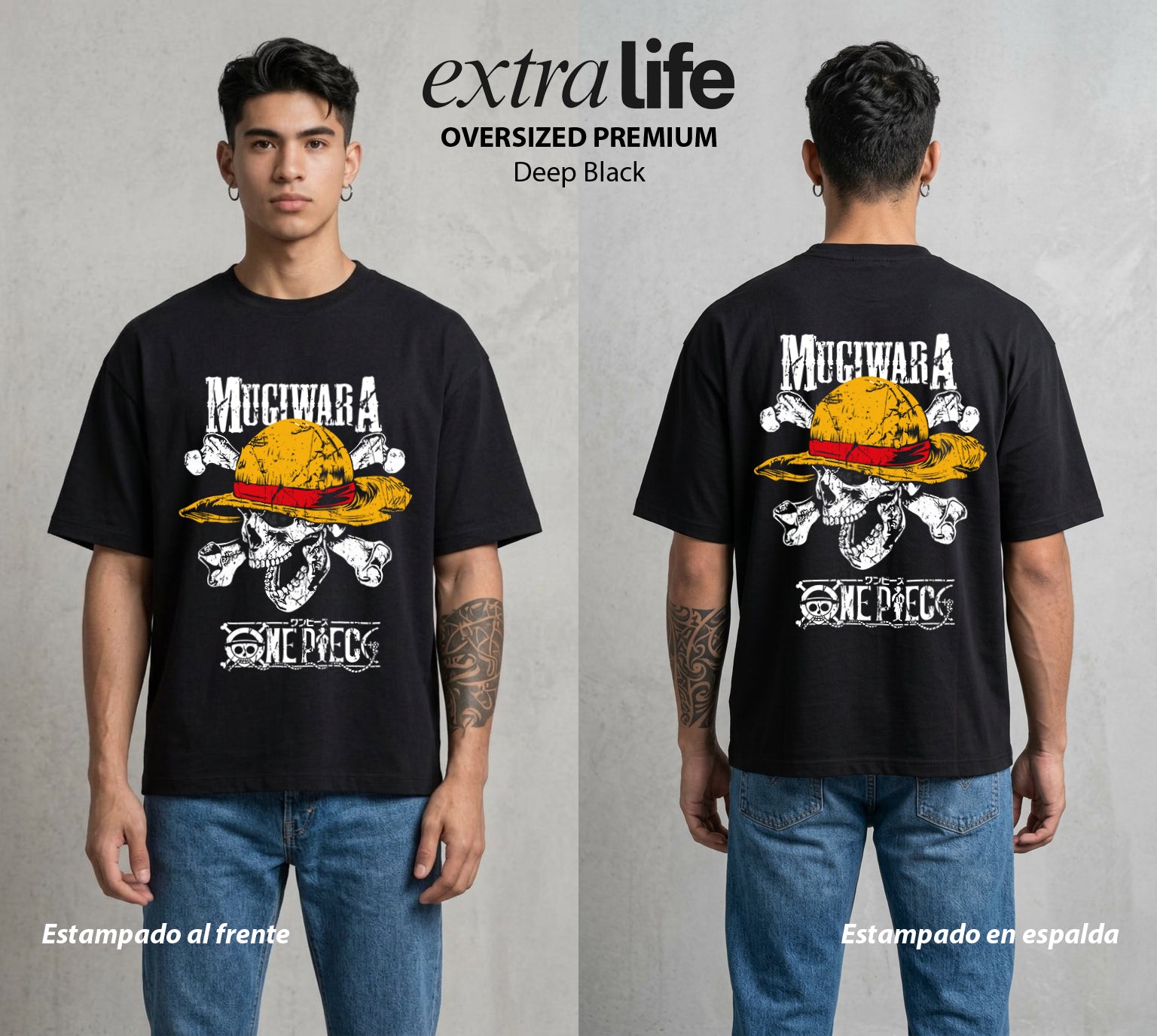 Mar de los Piratas | La Calavera del Mar Calavera #03324 - Playera Oversized Premium | Deep Black - Foto en modelo