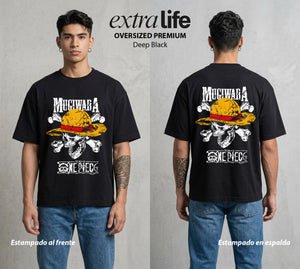 Mar de los Piratas | La Calavera del Mar Calavera #03324 - Playera Oversized Premium | Deep Black - Foto en modelo