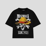 Playera streetwear premium de anime y gaming ExtraLife MX, corte boxy oversized drop shoulder heavyweight en color Deep Black y Off-White, moda urbana mexicana de culto.