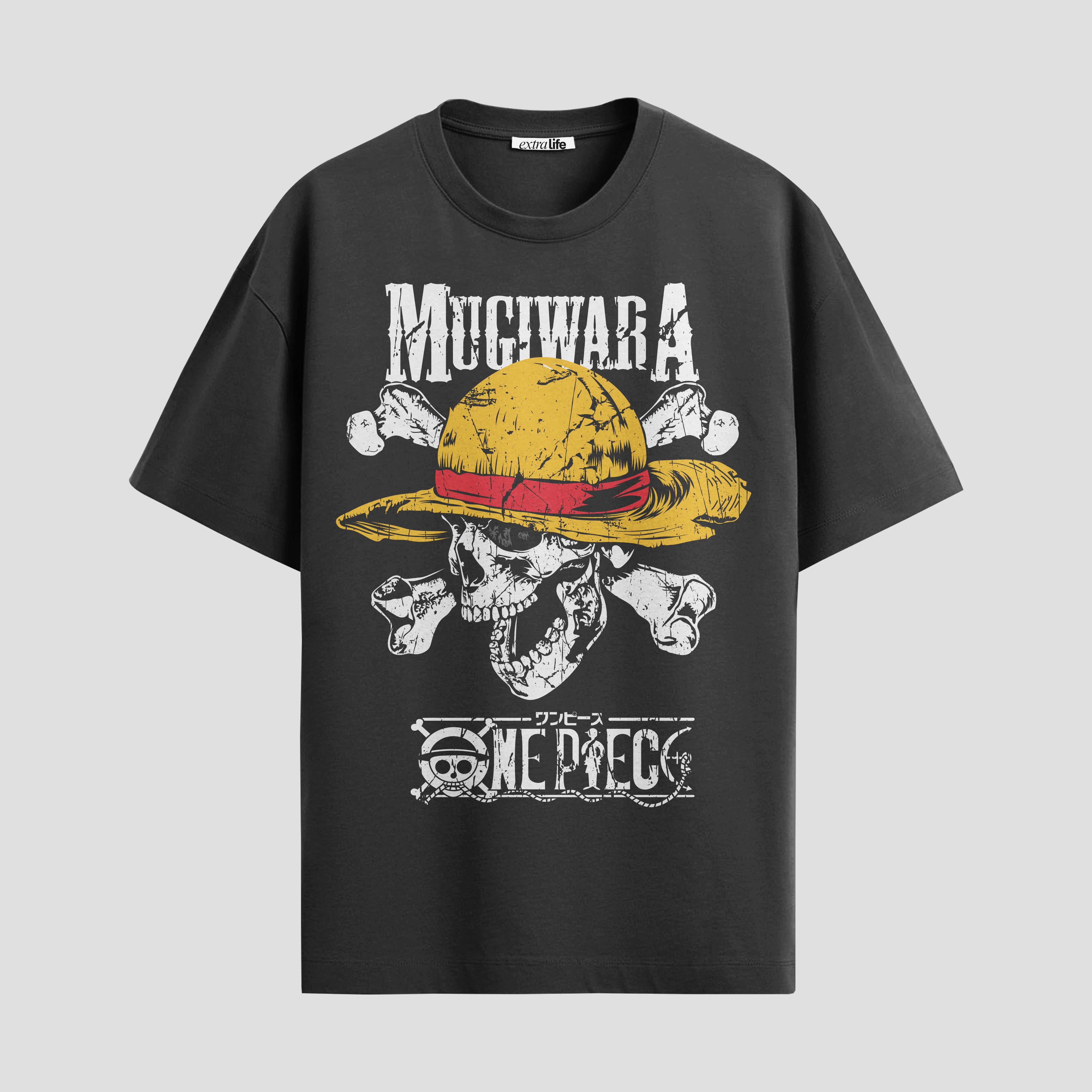 Playera urbana de anime y gaming ExtraLife MX, corte Standard Fit unisex ligero y transpirable en color Deep Black y Pure White, ropa de uso diario para gym y casual.