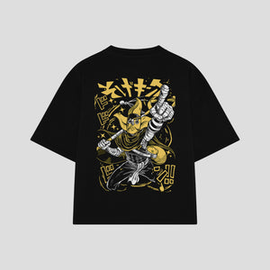 Playera streetwear premium de anime y gaming ExtraLife MX, corte boxy oversized drop shoulder heavyweight en color Deep Black y Off-White, moda urbana mexicana de culto.