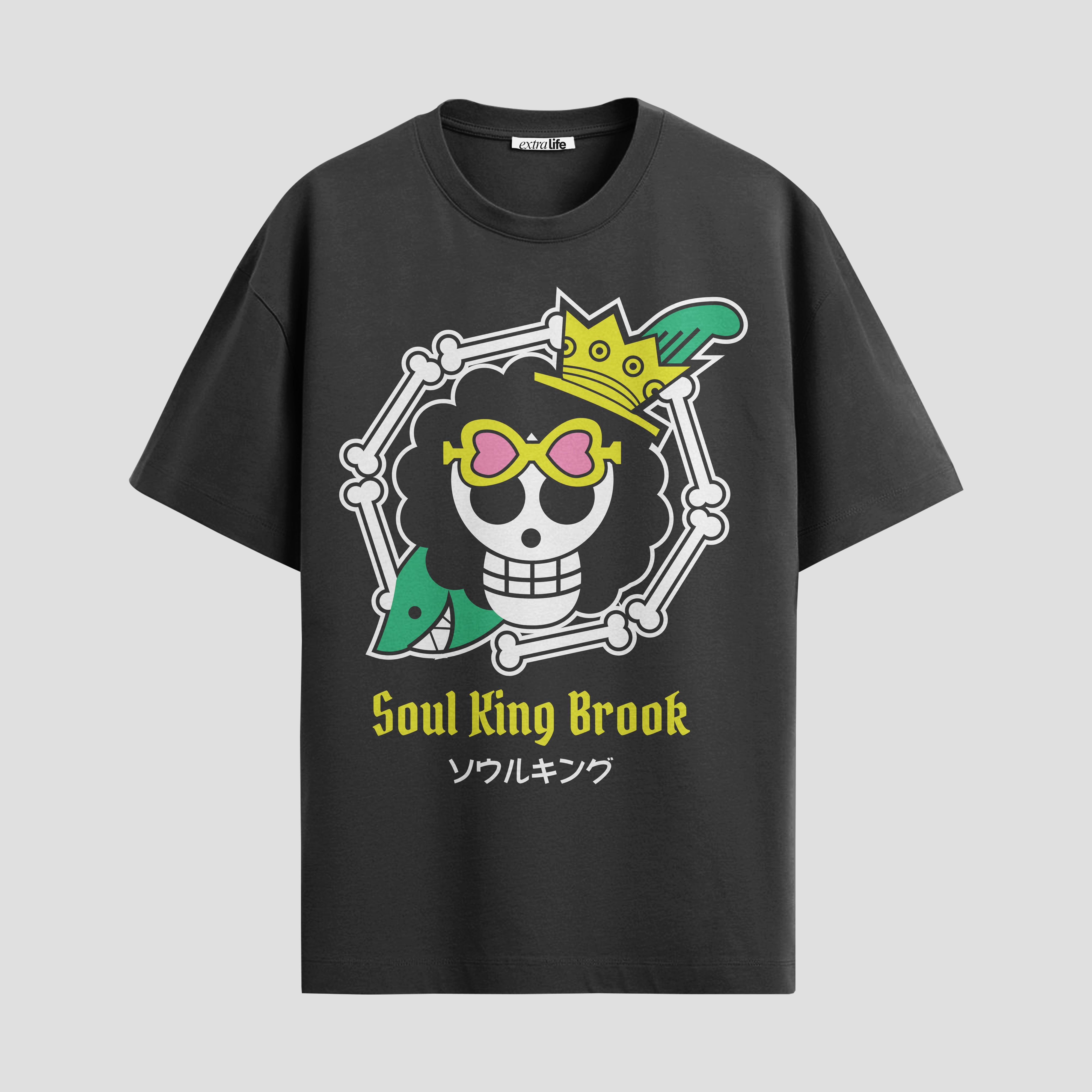 Playera urbana de anime y gaming ExtraLife MX, corte Standard Fit unisex ligero y transpirable en color Deep Black y Pure White, ropa de uso diario para gym y casual.