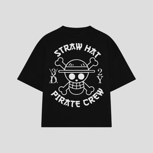 Playera streetwear premium de anime y gaming ExtraLife MX, corte boxy oversized drop shoulder heavyweight en color Deep Black y Off-White, moda urbana mexicana de culto.