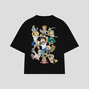 Playera streetwear premium de anime y gaming ExtraLife MX, corte boxy oversized drop shoulder heavyweight en color Deep Black y Off-White, moda urbana mexicana de culto.