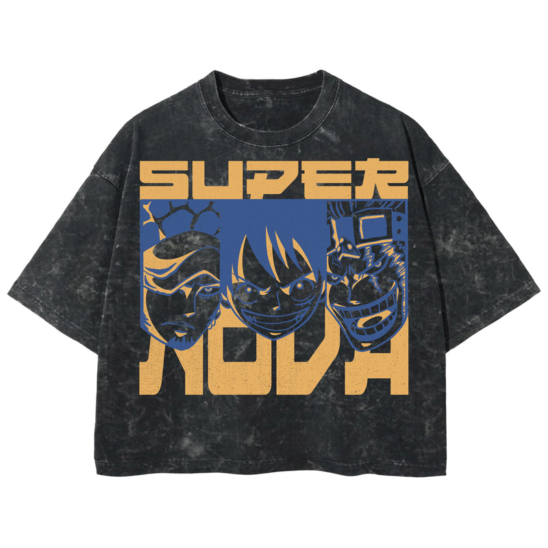 Playera streetwear premium de anime y gaming ExtraLife MX, corte boxy deluxe mineral wash heavyweight en color Acid Wash, moda urbana mexicana de culto.