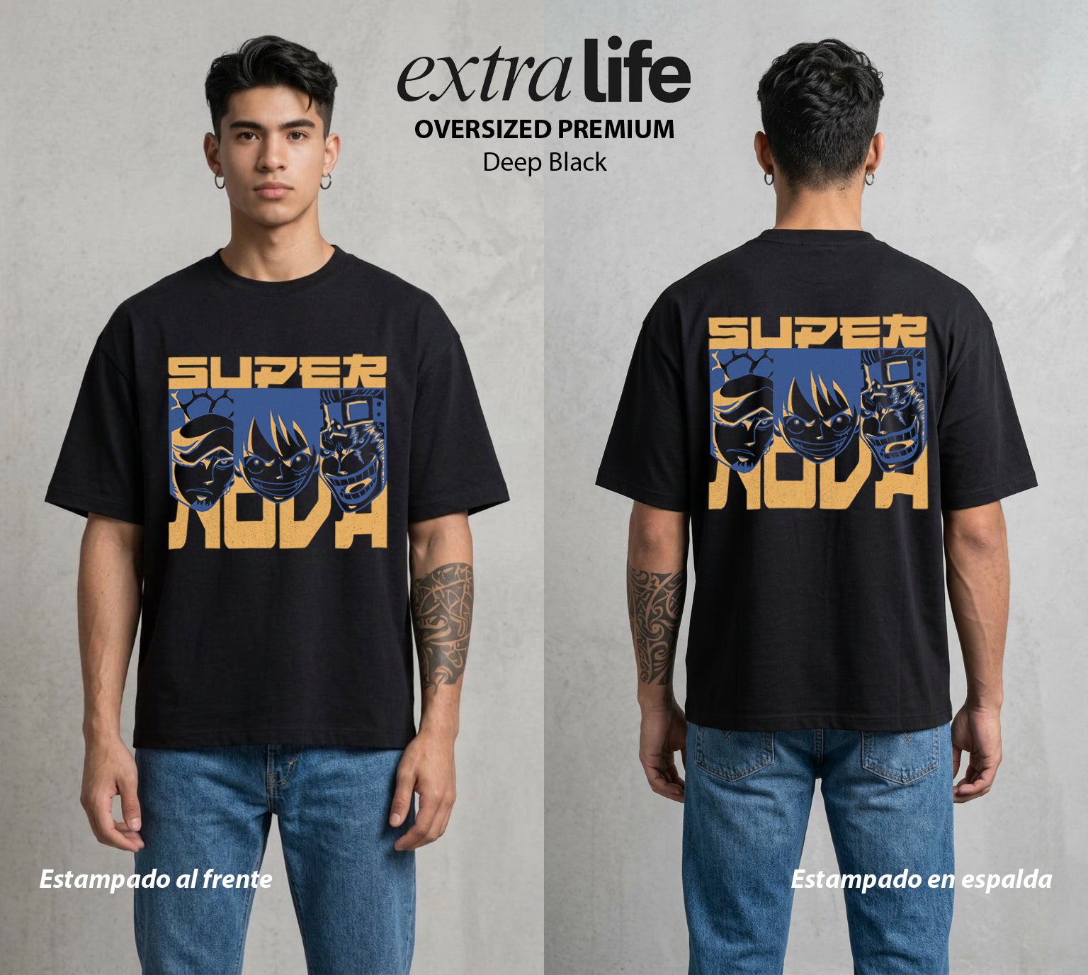 Mar de los Piratas | Los Once del Nuevo Mundo #03331 - Playera Oversized Premium | Deep Black - Foto en modelo