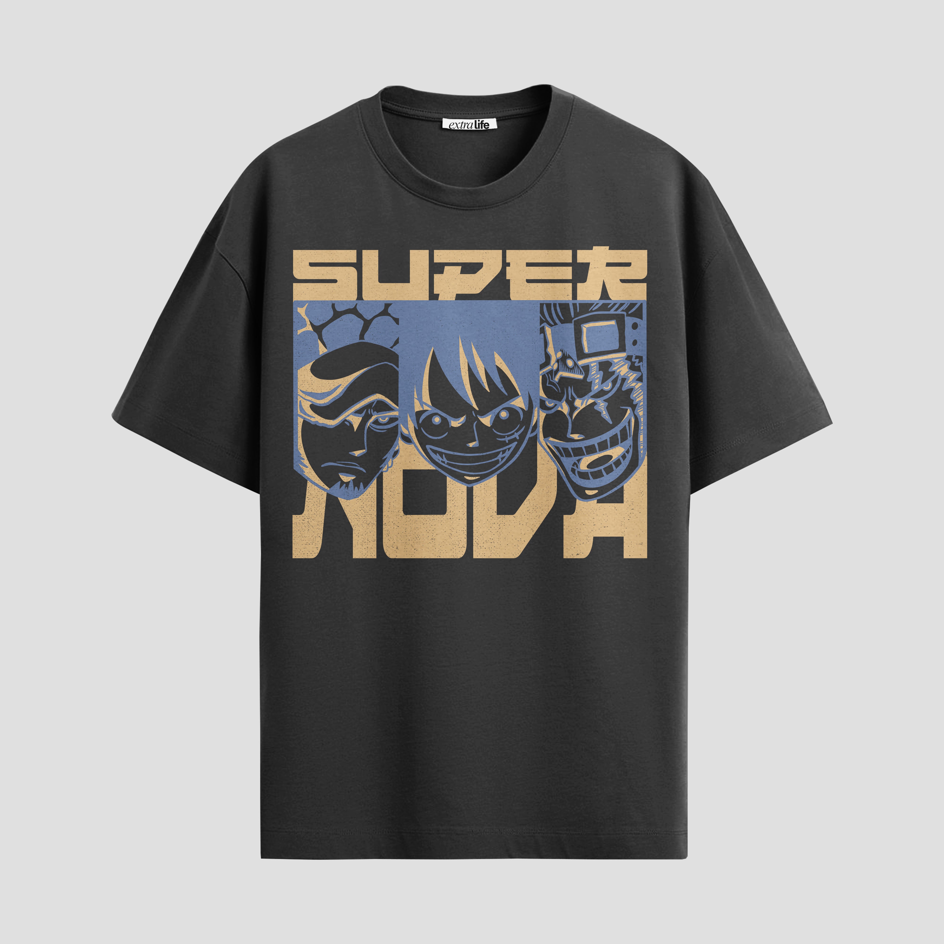 Playera urbana de anime y gaming ExtraLife MX, corte Standard Fit unisex ligero y transpirable en color Deep Black y Pure White, ropa de uso diario para gym y casual.