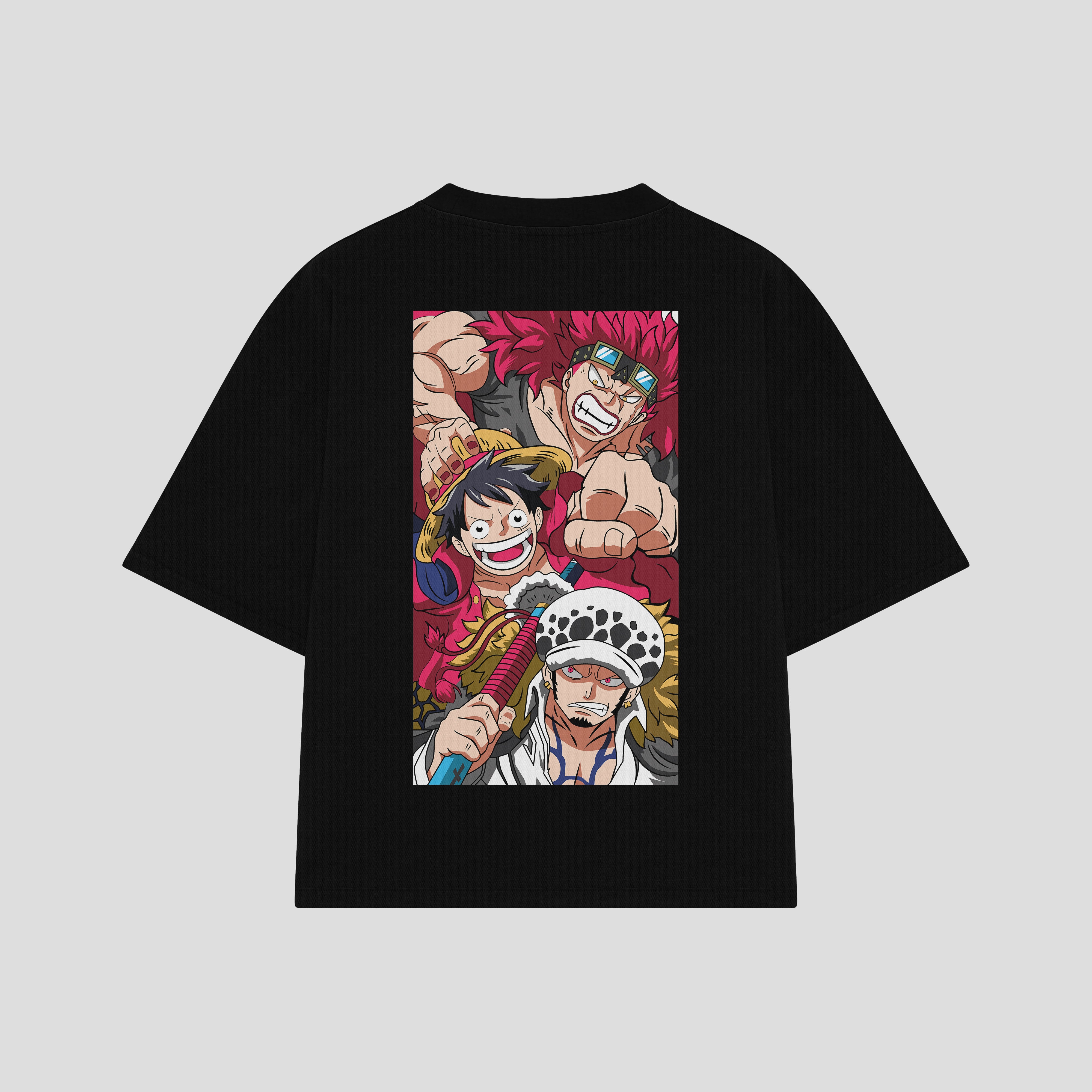 Playera streetwear premium de anime y gaming ExtraLife MX, corte boxy oversized drop shoulder heavyweight en color Deep Black y Off-White, moda urbana mexicana de culto.