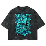 Playera streetwear premium de anime y gaming ExtraLife MX, corte boxy deluxe mineral wash heavyweight en color Acid Wash, moda urbana mexicana de culto.