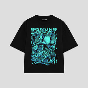 Playera streetwear premium de anime y gaming ExtraLife MX, corte boxy oversized drop shoulder heavyweight en color Deep Black y Off-White, moda urbana mexicana de culto.