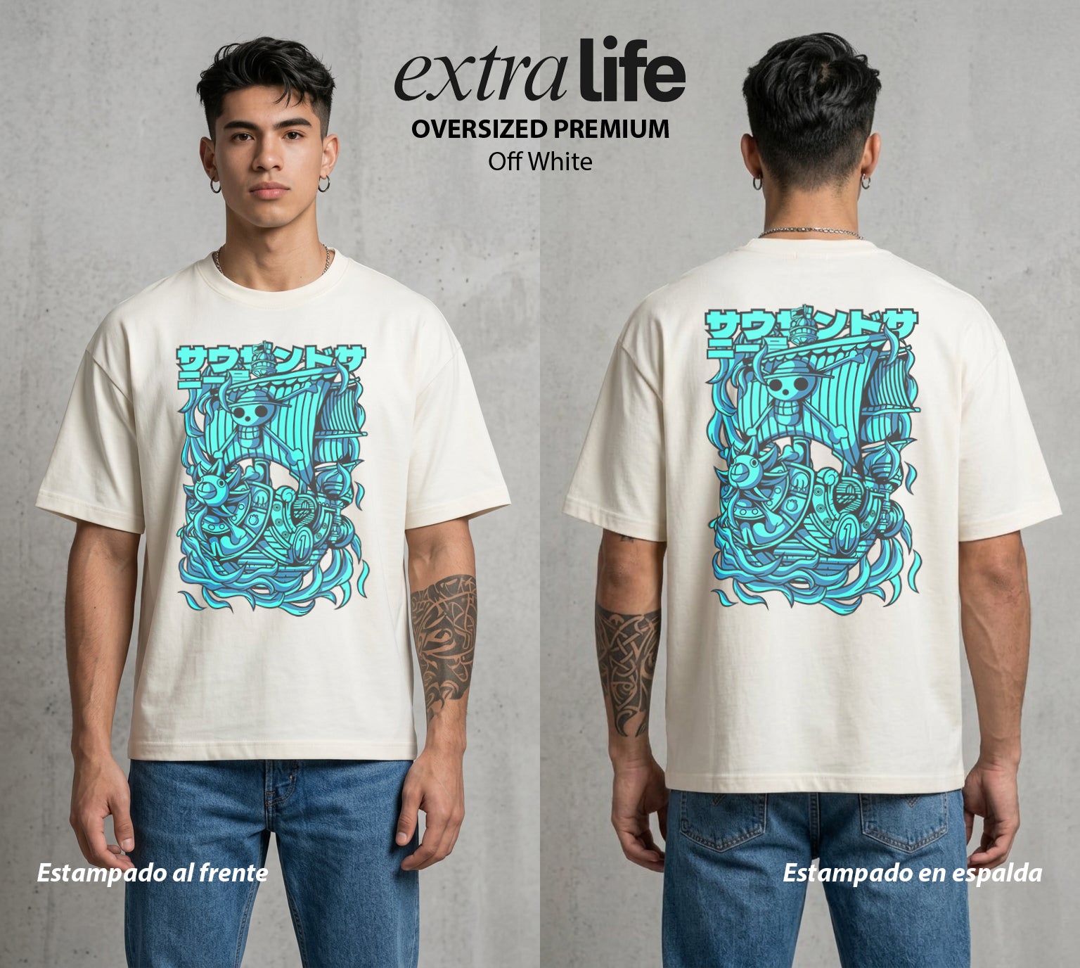 Mar de los Piratas | El Navio Solar #03334 - Playera Oversized Premium | Off White - Foto en modelo