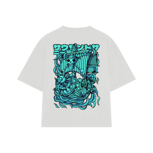 Playera streetwear premium de anime y gaming ExtraLife MX, corte boxy oversized drop shoulder heavyweight en color Deep Black y Off-White, moda urbana mexicana de culto.
