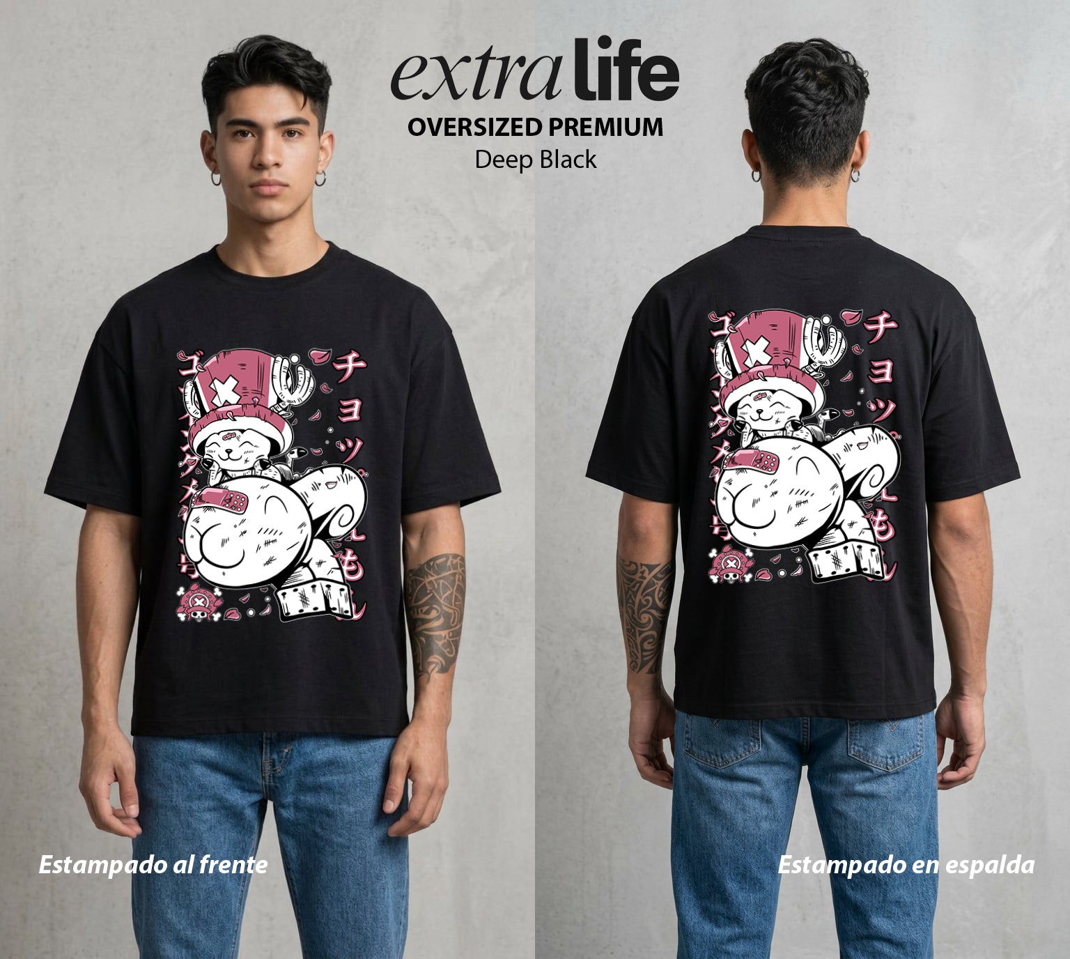 Mar de los Piratas | Los Dos Barcos #03335 - Playera Oversized Premium | Deep Black - Foto en modelo