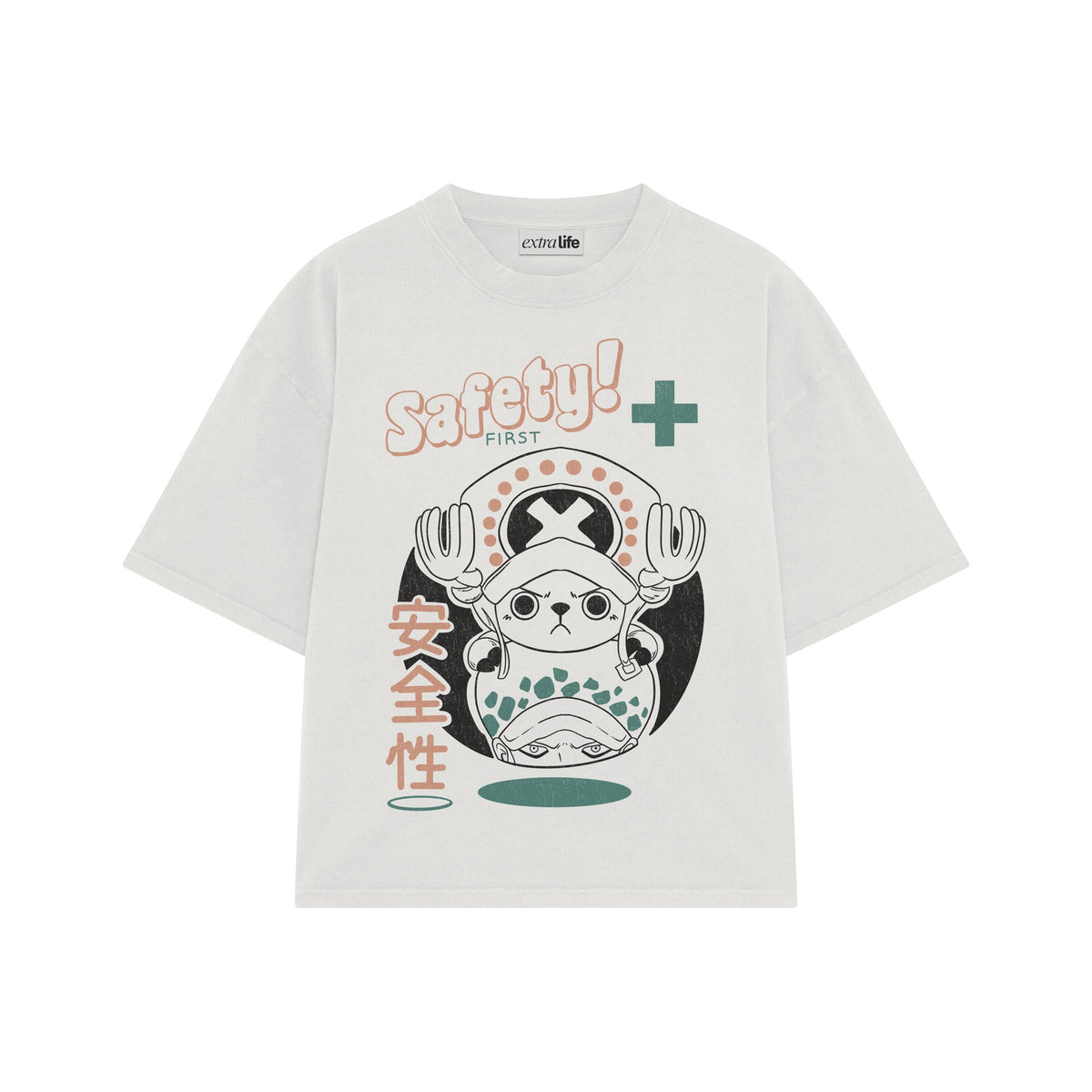 Playera streetwear premium de anime y gaming ExtraLife MX, corte oversized drop shoulder ligero y fresco en color Deep Black y Off-White, moda urbana mexicana de culto.