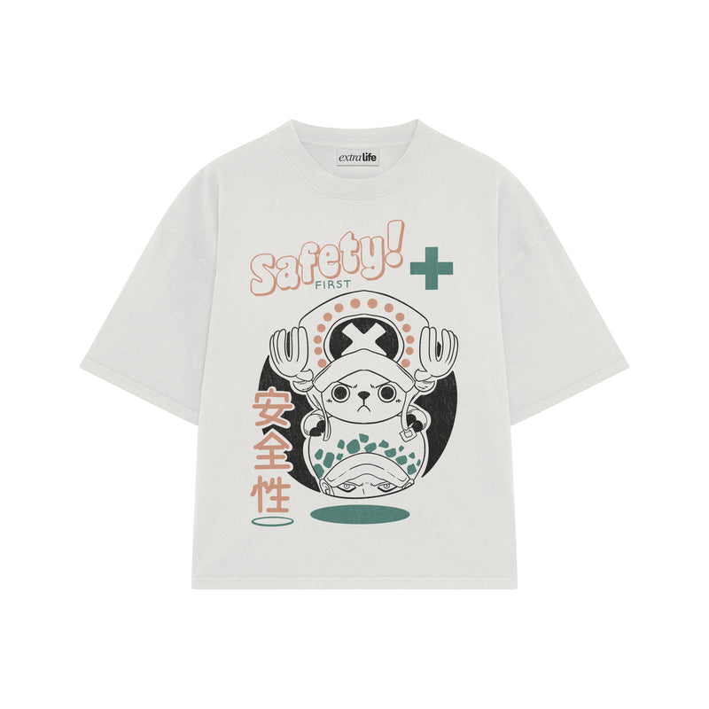 Playera streetwear premium de anime y gaming ExtraLife MX, corte boxy oversized drop shoulder heavyweight en color Deep Black y Off-White, moda urbana mexicana de culto.