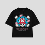Playera streetwear premium de anime y gaming ExtraLife MX, corte boxy oversized drop shoulder heavyweight en color Deep Black y Off-White, moda urbana mexicana de culto.