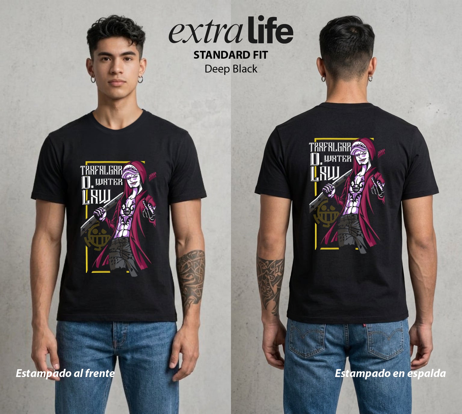 Mar de los Piratas | El Corazon del Bien #03340 - Playera Standard Fit | Deep Black - Foto en modelo