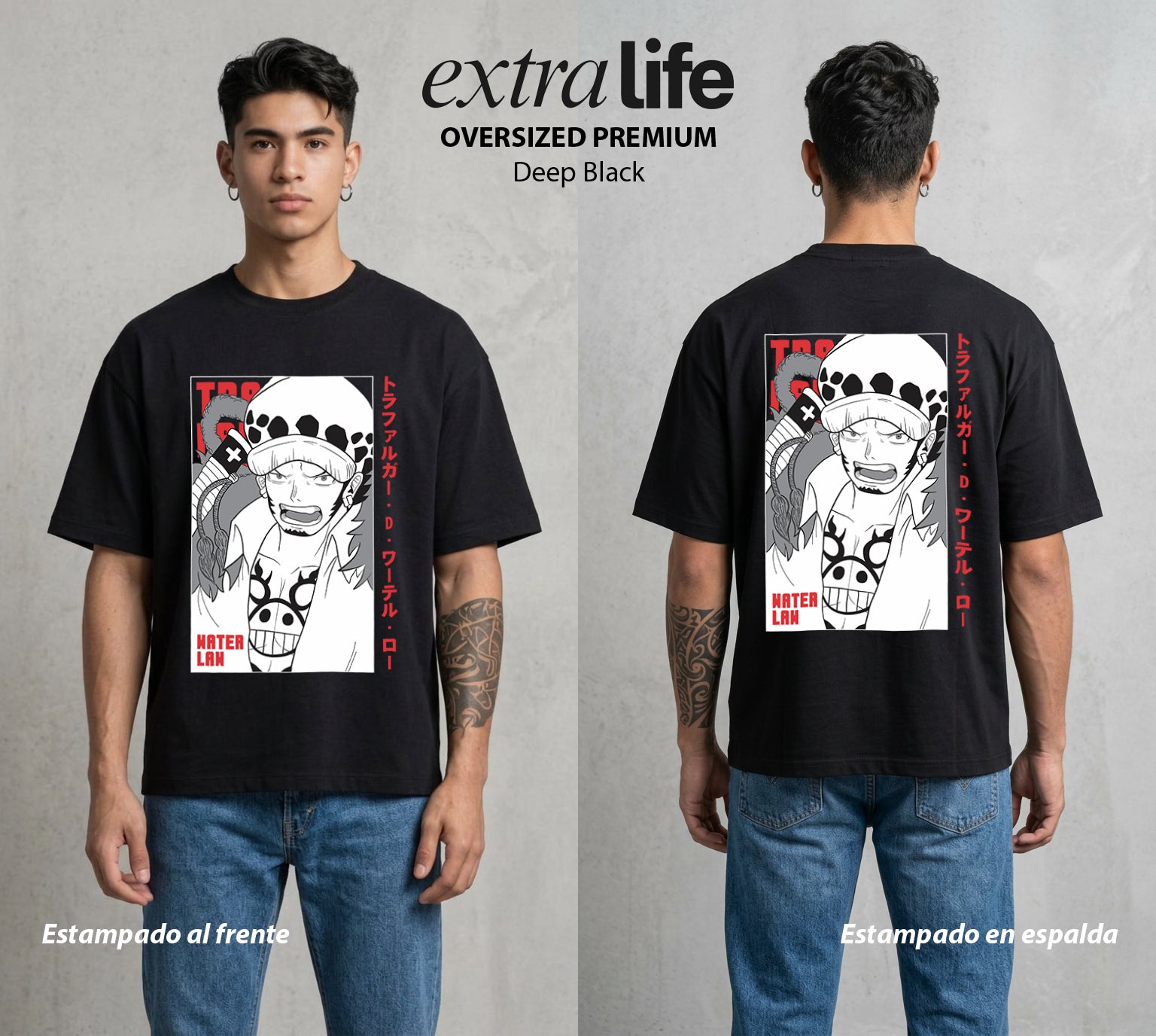 Mar de los Piratas | El Corazon del Bien #03342 - Playera Oversized Premium | Deep Black - Foto en modelo