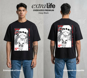 Mar de los Piratas | El Corazon del Bien #03342 - Playera Oversized Premium | Deep Black - Foto en modelo