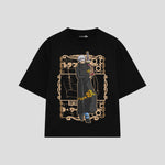 Playera streetwear premium de anime y gaming ExtraLife MX, corte boxy oversized drop shoulder heavyweight en color Deep Black y Off-White, moda urbana mexicana de culto.