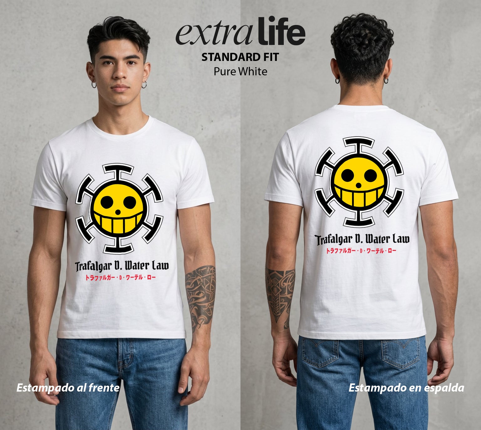 Mar de los Piratas | Corazon y Escalpelo con Bandera #03347 - Playera Standard Fit | Pure White - Foto en modelo
