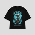 Playera streetwear premium de anime y gaming ExtraLife MX, corte boxy oversized drop shoulder heavyweight en color Deep Black y Off-White, moda urbana mexicana de culto.