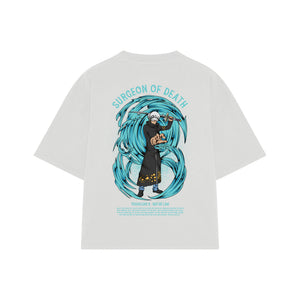 Playera streetwear premium de anime y gaming ExtraLife MX, corte boxy oversized drop shoulder heavyweight en color Deep Black y Off-White, moda urbana mexicana de culto.