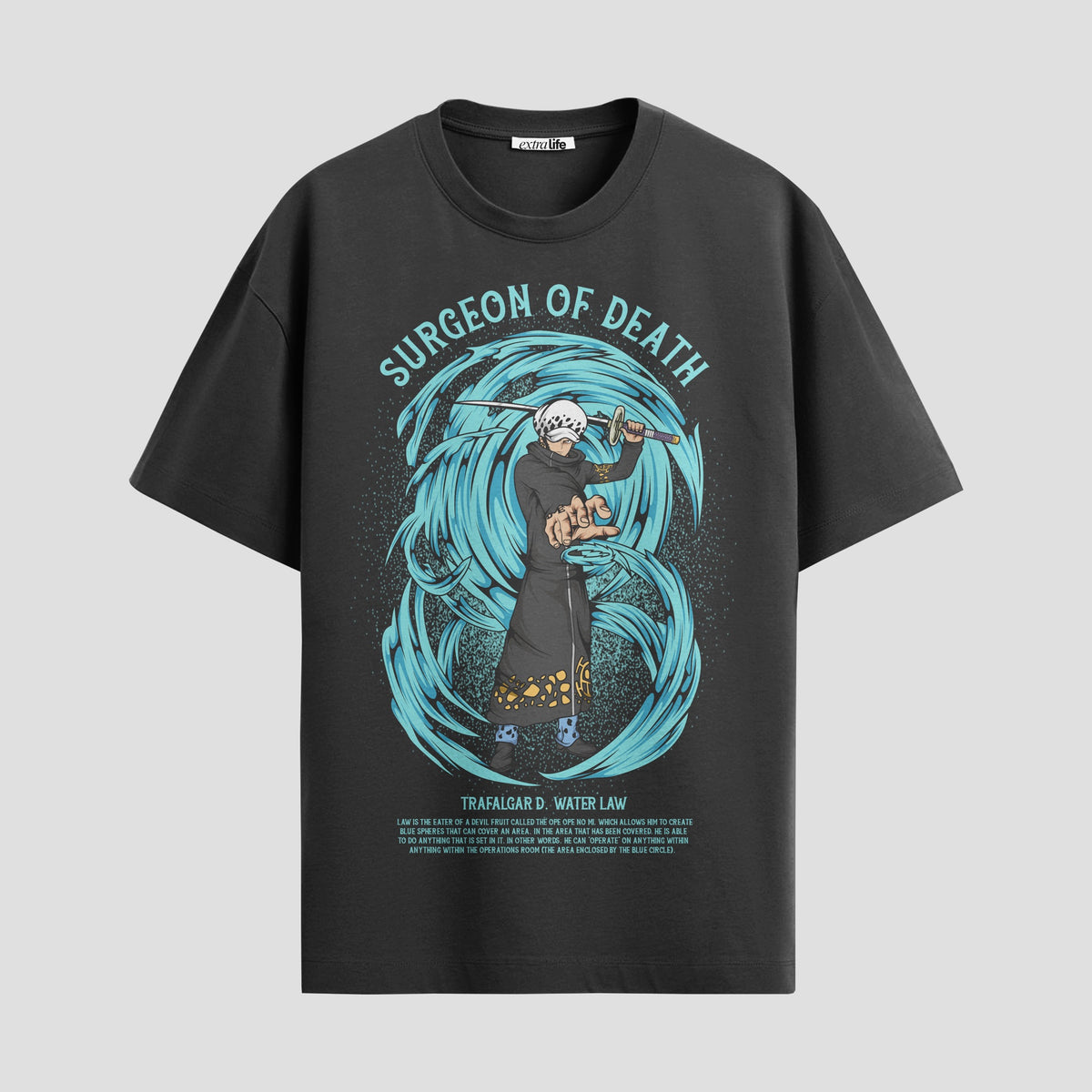 Playera urbana de anime y gaming ExtraLife MX, corte Classic Premium unisex ligero y transpirable en color Deep Black y Pure White, ropa de uso diario para gym y casual.