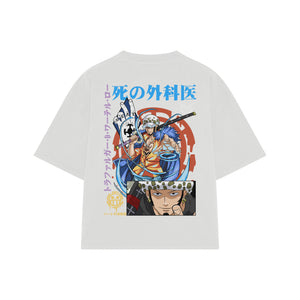 Playera streetwear premium de anime y gaming ExtraLife MX, corte boxy oversized drop shoulder heavyweight en color Deep Black y Off-White, moda urbana mexicana de culto.