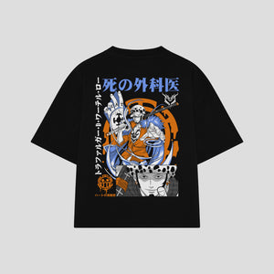 Playera streetwear premium de anime y gaming ExtraLife MX, corte boxy oversized drop shoulder heavyweight en color Deep Black y Off-White, moda urbana mexicana de culto.