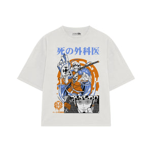 Playera streetwear premium de anime y gaming ExtraLife MX, corte boxy oversized drop shoulder heavyweight en color Deep Black y Off-White, moda urbana mexicana de culto.