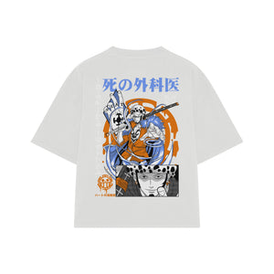 Playera streetwear premium de anime y gaming ExtraLife MX, corte boxy oversized drop shoulder heavyweight en color Deep Black y Off-White, moda urbana mexicana de culto.