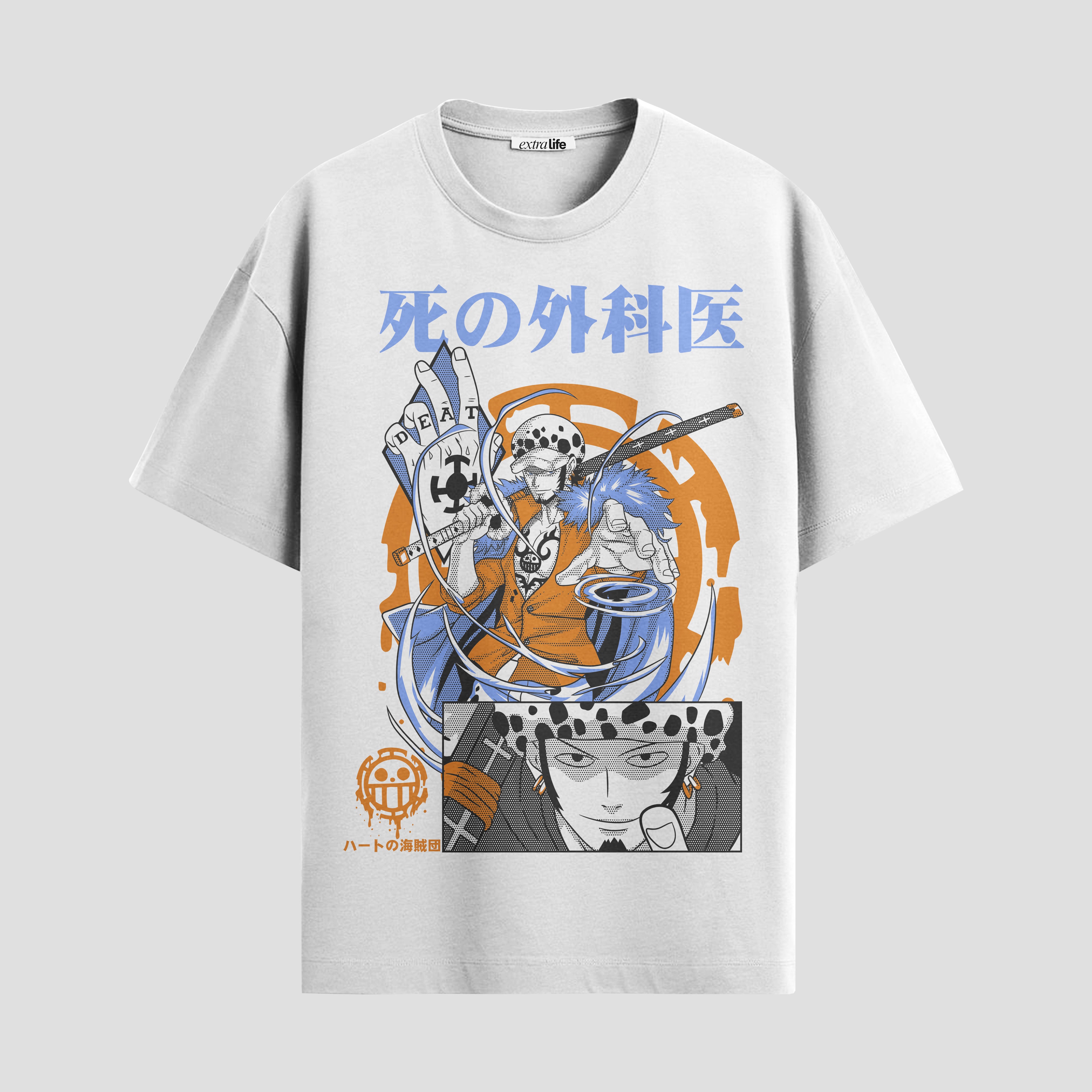 Playera urbana de anime y gaming ExtraLife MX, corte Standard Fit unisex ligero y transpirable en color Deep Black y Pure White, ropa de uso diario para gym y casual.
