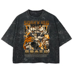 Playera streetwear premium de anime y gaming ExtraLife MX, corte boxy deluxe mineral wash heavyweight en color Acid Wash, moda urbana mexicana de culto.