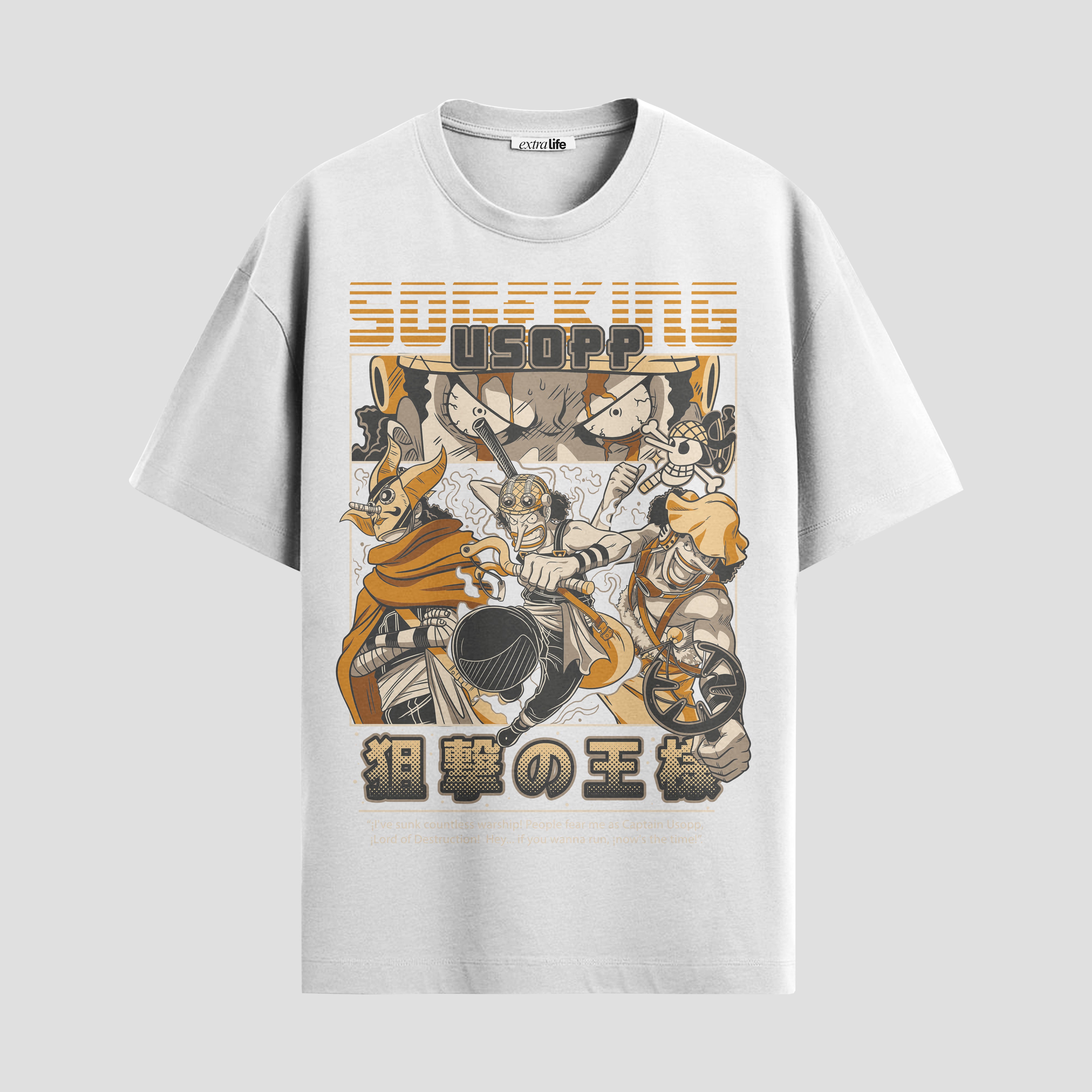 Playera urbana de anime y gaming ExtraLife MX, corte Standard Fit unisex ligero y transpirable en color Deep Black y Pure White, ropa de uso diario para gym y casual.