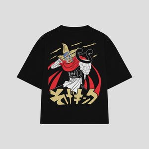 Playera streetwear premium de anime y gaming ExtraLife MX, corte boxy oversized drop shoulder heavyweight en color Deep Black y Off-White, moda urbana mexicana de culto.