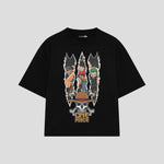 Playera streetwear premium de anime y gaming ExtraLife MX, corte boxy oversized drop shoulder heavyweight en color Deep Black y Off-White, moda urbana mexicana de culto.