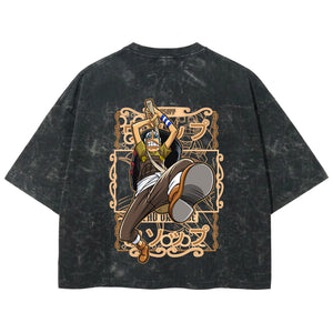 Playera streetwear premium de anime y gaming ExtraLife MX, corte boxy deluxe mineral wash heavyweight en color Acid Wash, moda urbana mexicana de culto.