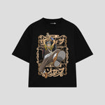 Playera streetwear premium de anime y gaming ExtraLife MX, corte boxy oversized drop shoulder heavyweight en color Deep Black y Off-White, moda urbana mexicana de culto.