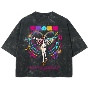 Playera streetwear premium de anime y gaming ExtraLife MX, corte boxy deluxe mineral wash heavyweight en color Acid Wash, moda urbana mexicana de culto.