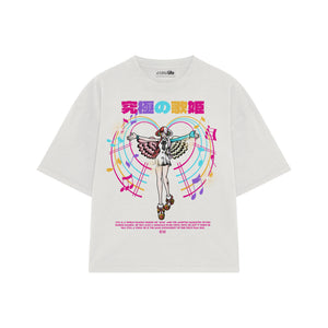Playera streetwear premium de anime y gaming ExtraLife MX, corte boxy oversized drop shoulder heavyweight en color Deep Black y Off-White, moda urbana mexicana de culto.