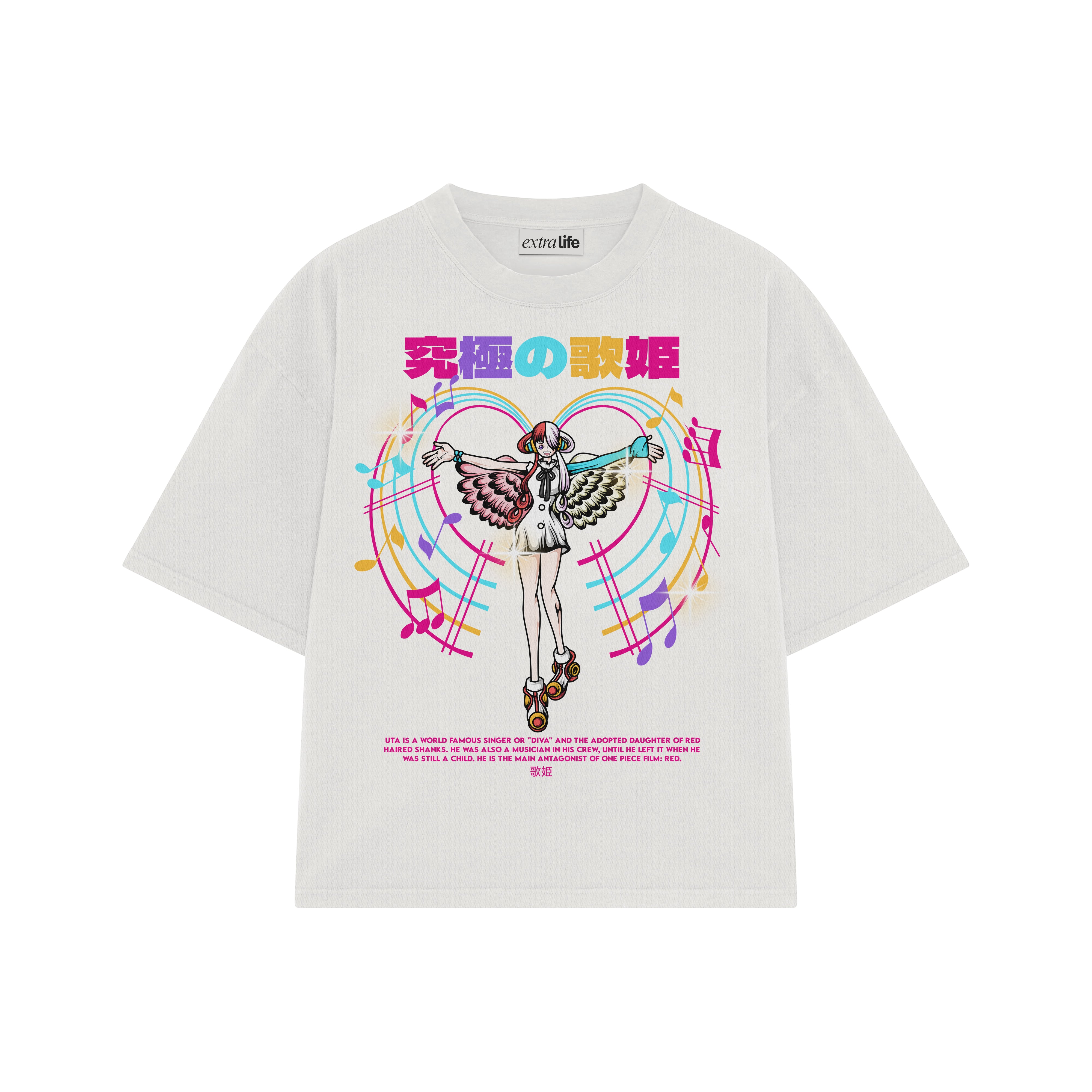 Playera streetwear premium de anime y gaming ExtraLife MX, corte boxy oversized drop shoulder heavyweight en color Deep Black y Off-White, moda urbana mexicana de culto.
