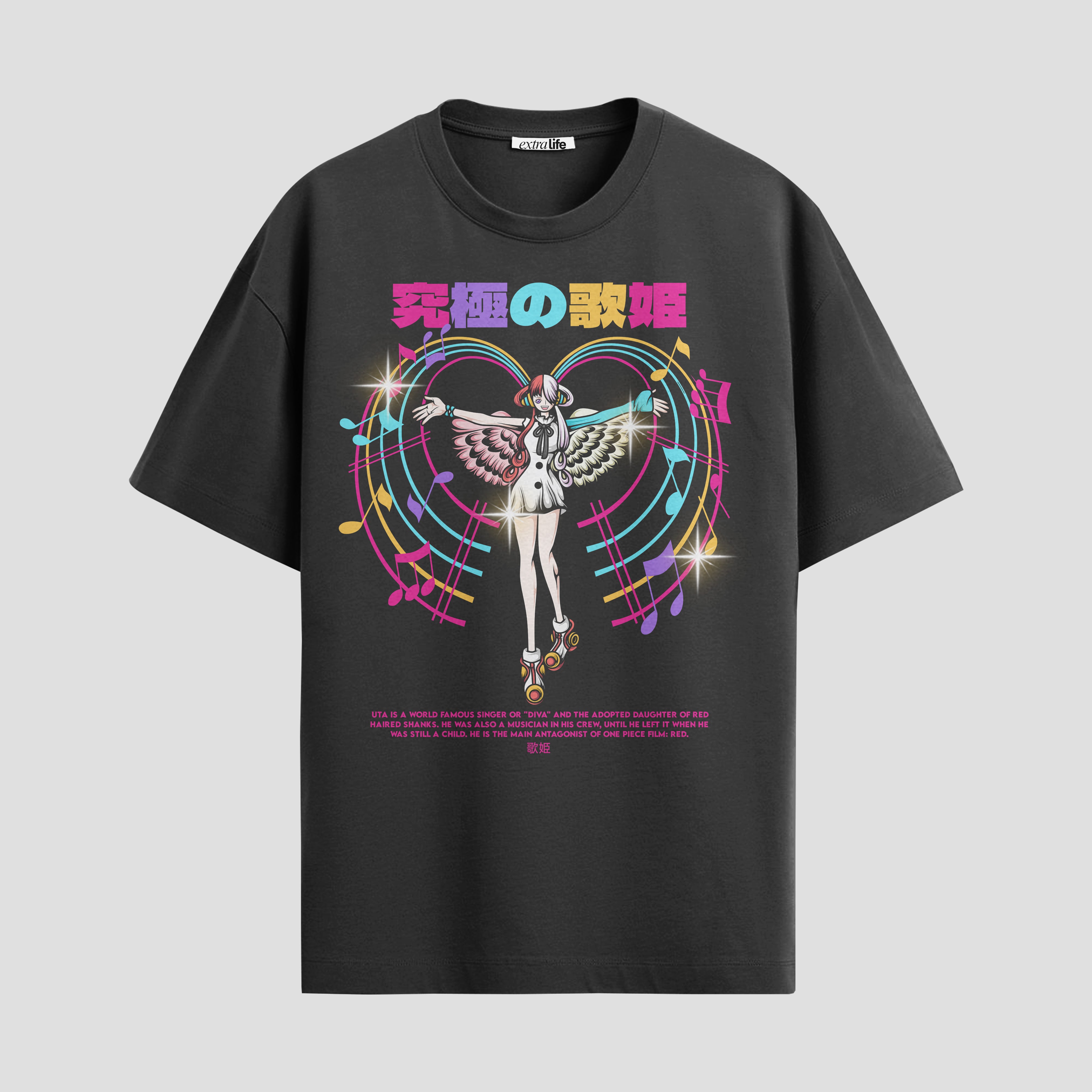 Playera urbana de anime y gaming ExtraLife MX, corte Standard Fit unisex ligero y transpirable en color Deep Black y Pure White, ropa de uso diario para gym y casual.