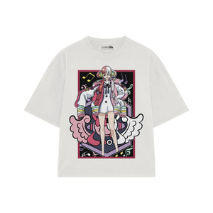 Playera streetwear premium de anime y gaming ExtraLife MX, corte boxy oversized drop shoulder heavyweight en color Deep Black y Off-White, moda urbana mexicana de culto.