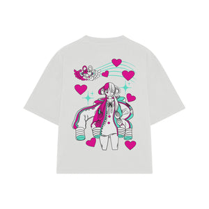 Playera streetwear premium de anime y gaming ExtraLife MX, corte boxy oversized drop shoulder heavyweight en color Deep Black y Off-White, moda urbana mexicana de culto.