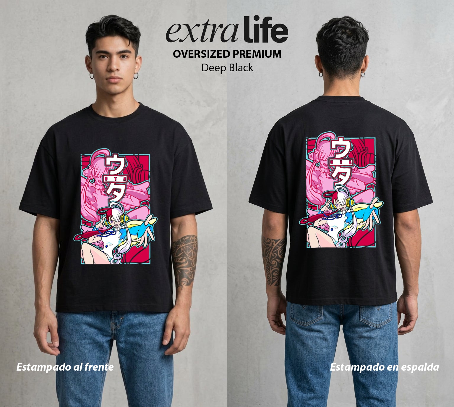 Mar de los Piratas | La Cancion del Mar #03360 - Playera Oversized Premium | Deep Black - Foto en modelo
