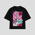 Playera streetwear premium de anime y gaming ExtraLife MX, corte boxy oversized drop shoulder heavyweight en color Deep Black y Off-White, moda urbana mexicana de culto.