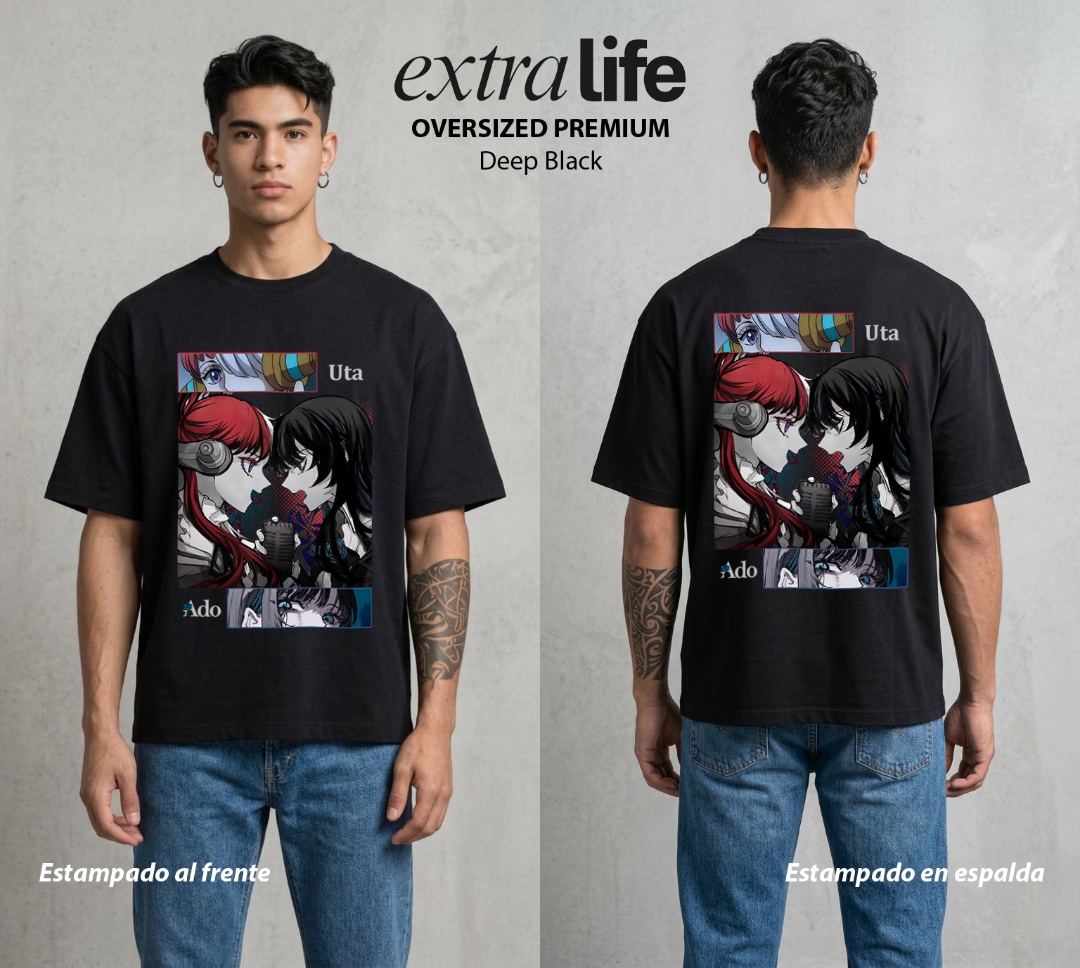 Mar de los Piratas | La Cantante del Mar #03361 - Playera Oversized Premium | Deep Black - Foto en modelo