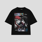 Playera streetwear premium de anime y gaming ExtraLife MX, corte boxy oversized drop shoulder heavyweight en color Deep Black y Off-White, moda urbana mexicana de culto.